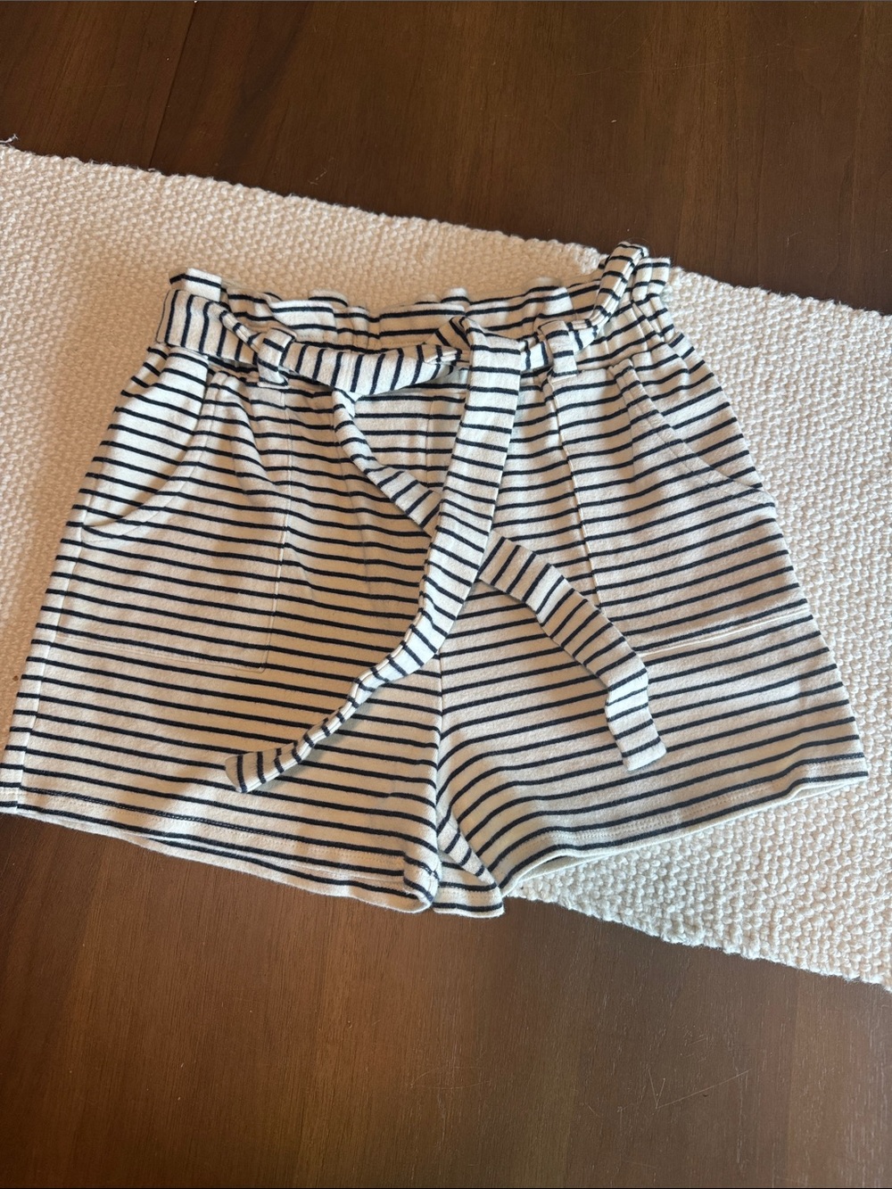 Monteau Cream and Black Striped Paperbag Waist Kids Shorts